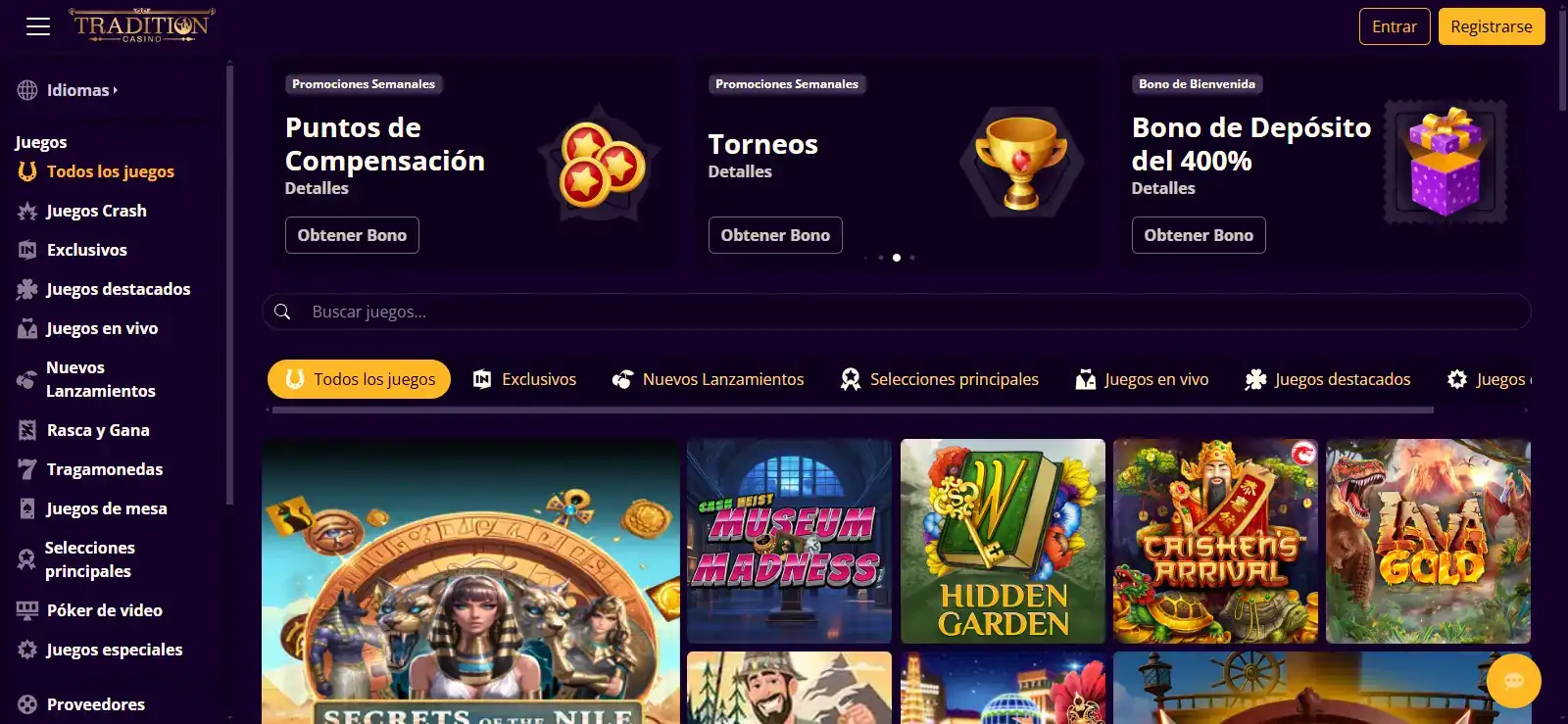 Cabecera oficial de Tradition Casino